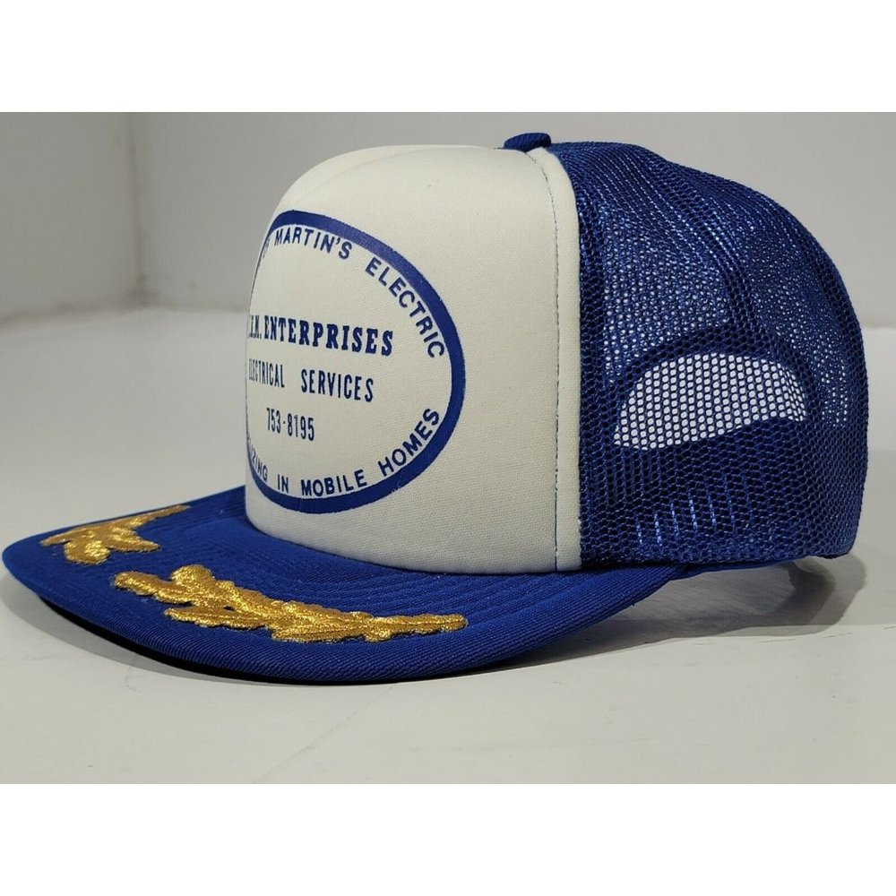 JKM Enterprise Martin Electric Blue White Mesh Snapback Cap Hat w/Scramble Eggs - Picture 6 of 10